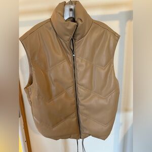 bishop + young Tan Faux Leather Puffer Vest